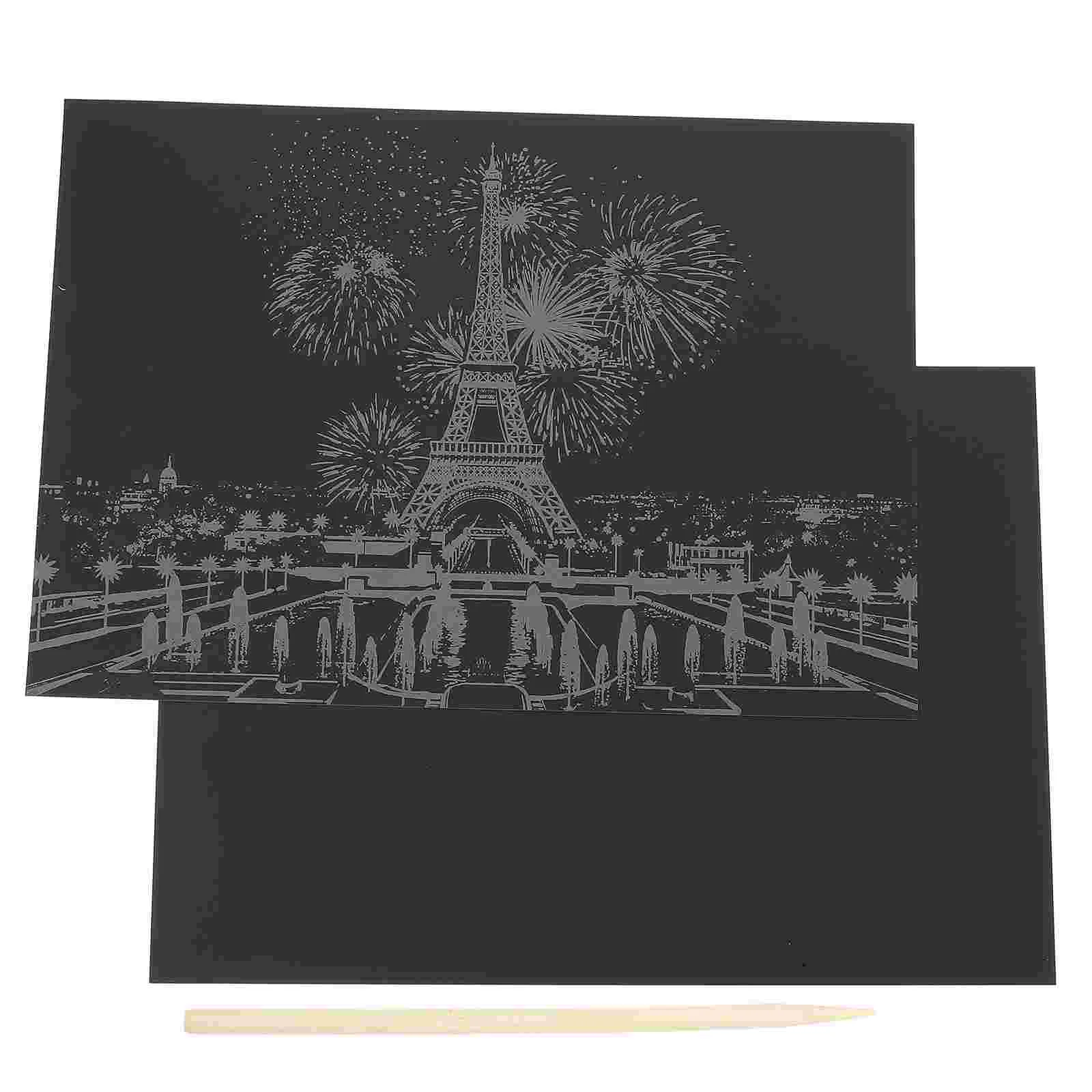 2 Pcs Scratch DIY Paper Cards City Building Picture Night View Children Supplies Drawing Aldult