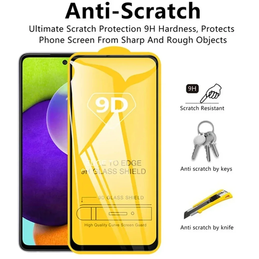 1-4Pcs 9D Full Screen Protector For Samsung J7 2017 A7 2018 A5 A8 A6 J6 J4 Plus M52 M31 M32 M51 M21 M30s A80 A90 Tempered Glass