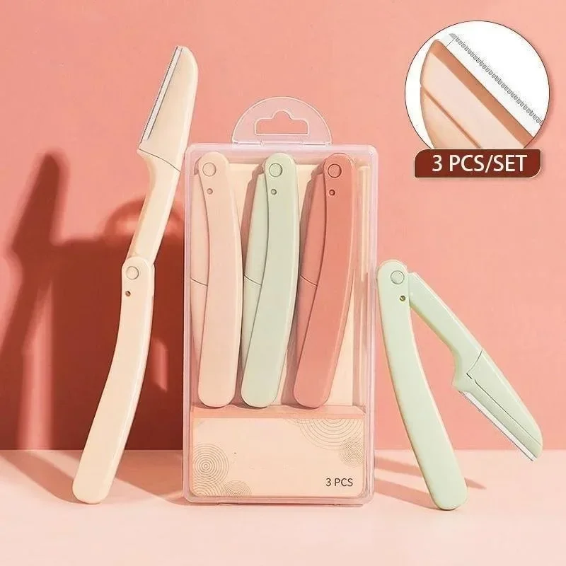 3Pcs/Set Folding Eyebrow Knife Cutter Multipurpose Exfoliating Dermaplaning Tool Eyebrow Razor Facial Razor Beauty Tools