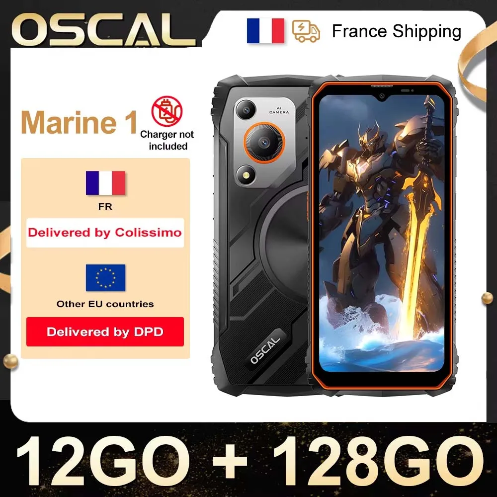 OSCAL Marine 1 [Pas de chargeur UE] Smartphone robuste Android 15  6.56''  IPS 12 Go(4 + 8) +128 Go 5100 mAh 8MP+16MP Téléphone
