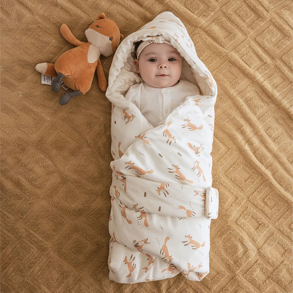 Baby Swaddle Envelope For Discharge Winter Thicker Newborn Sleep Sack Wrap With Hat Prevent Cold Swaddle Blanket Baby Cocoon