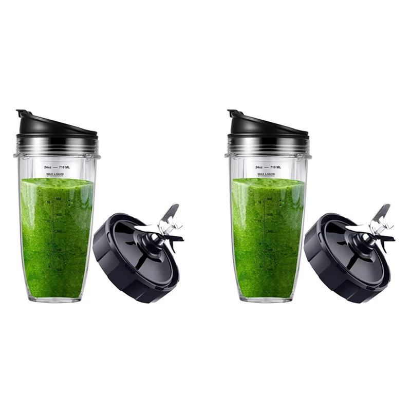 ABXF-2X Replacement Parts For Ninja Blender BL450-30 BL456-30 BL480-30Ect, 24OZ Ninja Blender Cups And 7 Fins Blade