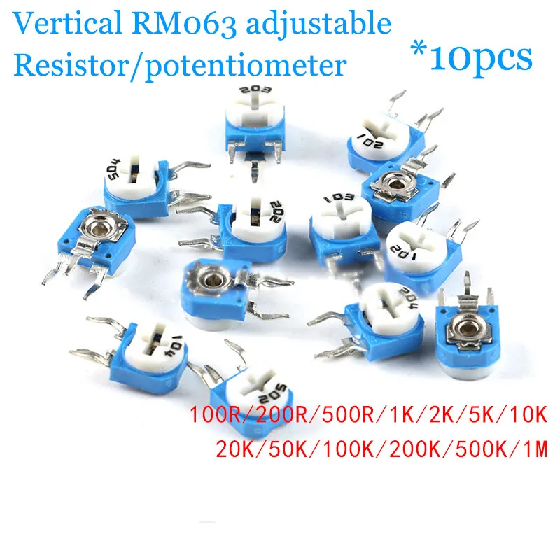 10pcs RM063 Blue white Adjustable resistor/potentiometer 1K/2K/10K/1M/100/500ohm