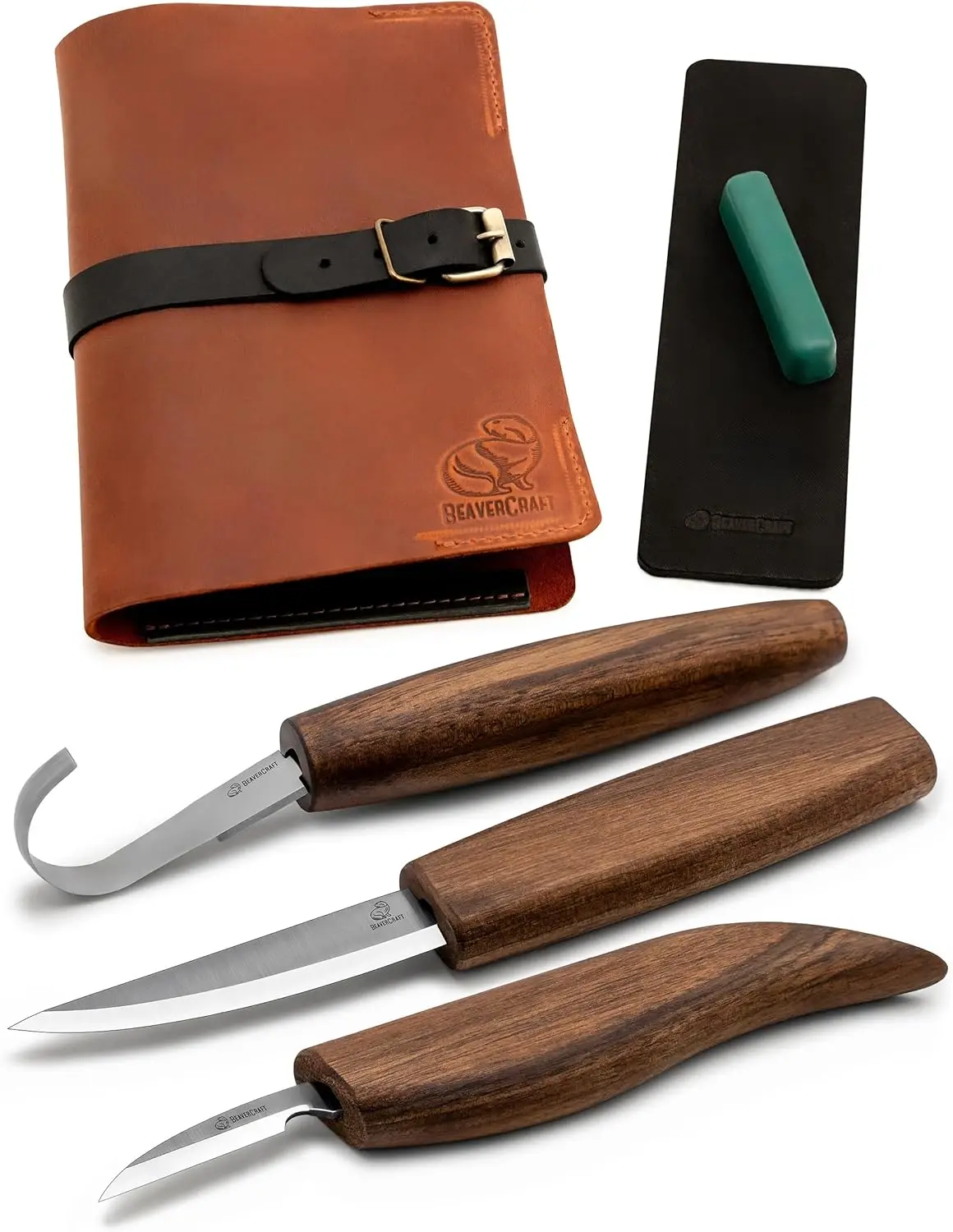 

Полный набор для резьбы по дереву с 4 ножами и кожаным чехлом — острые инструменты для изготовления ложек и любителей