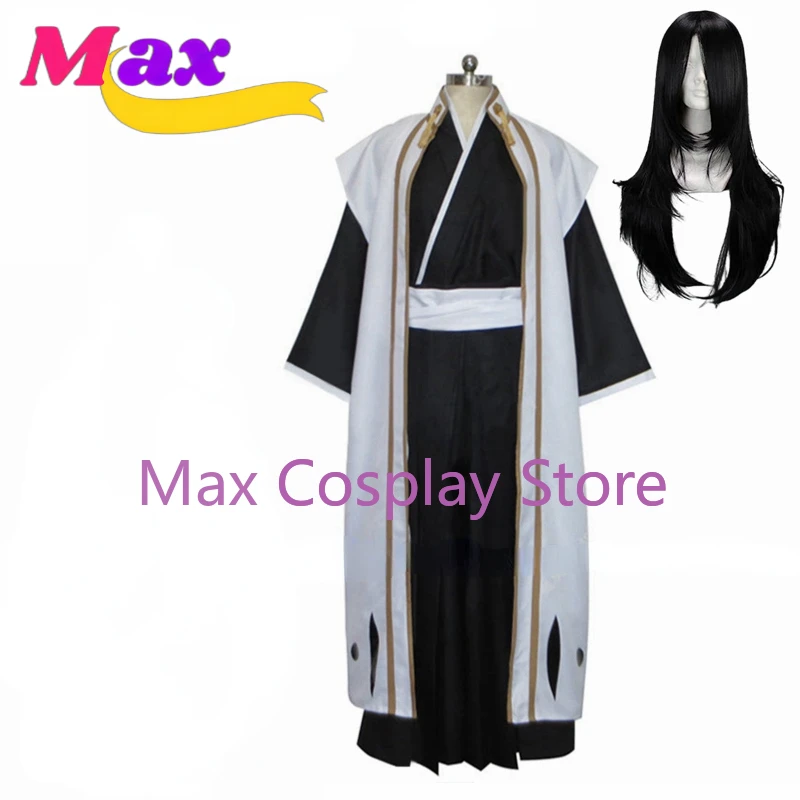 Max Cos Anime Kuchiki Byakuya Cosplay Men Kimono Costume Outfits White Sleeveless Cloak Cape Belt Set Halloween Custom size