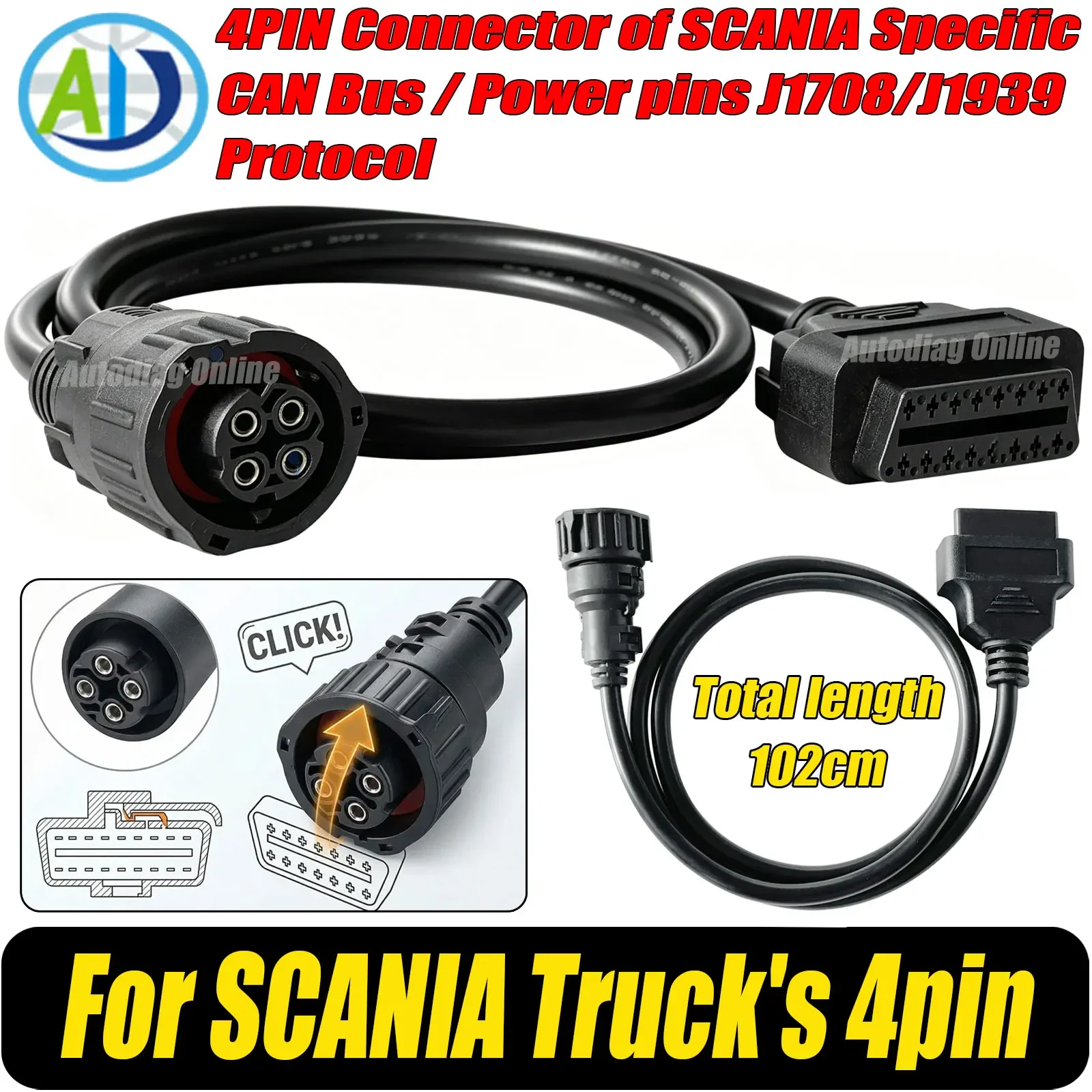 Truck Heavy-Duty OBD2 Extension Adapter For Scania 4Pin OBD2 Diagnostic Cable Industrial/Marine Engine Diagnostic Scan Connector