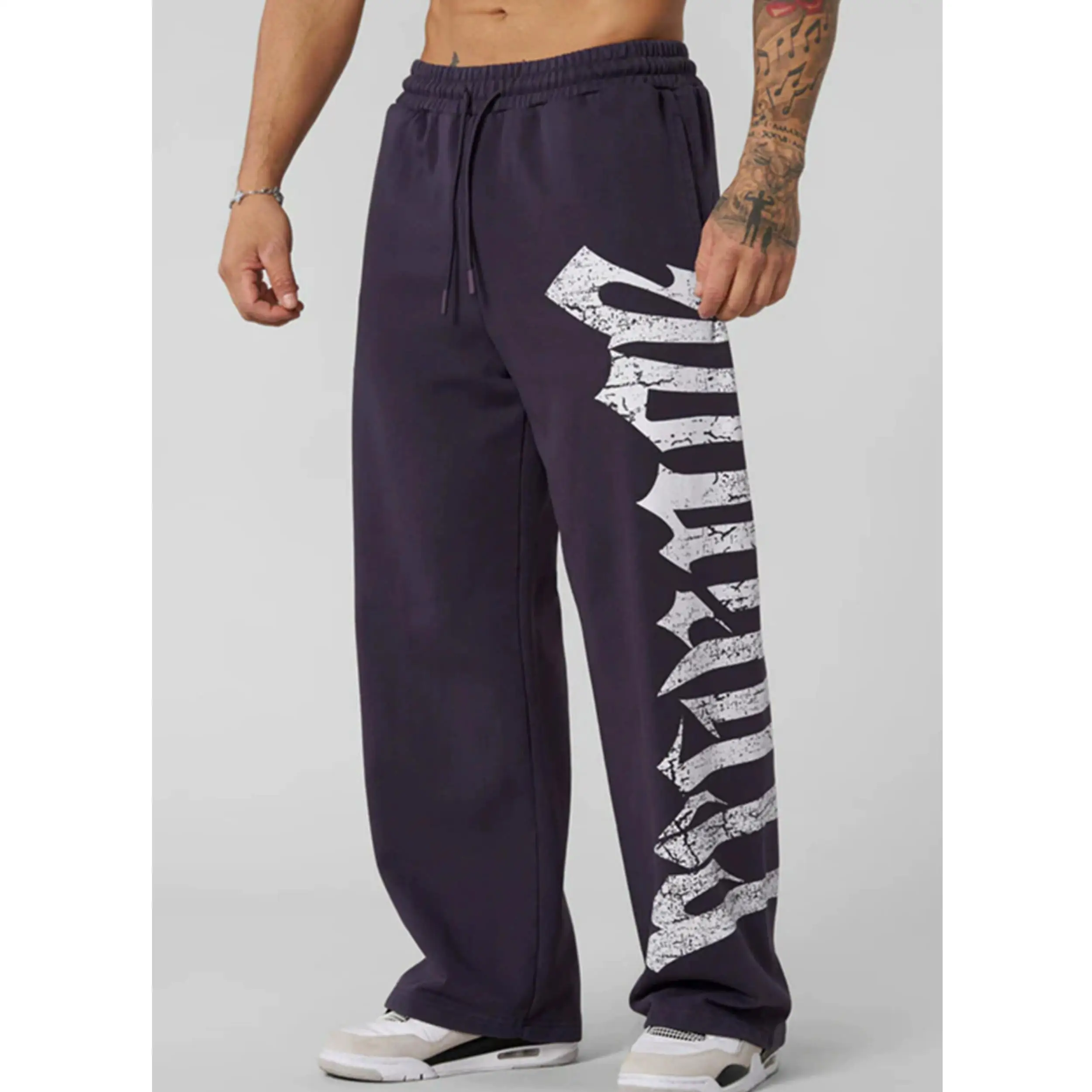 2025 Young American trendy sweatpants collaboration anime joggers cotton terry print wide-leg casual pants hip-hop street pants