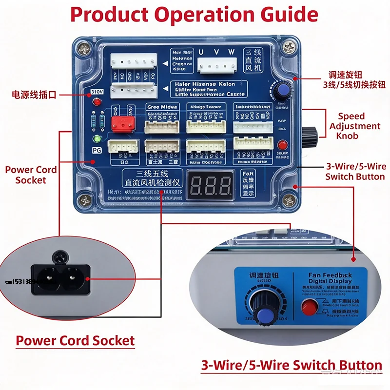 3-Wire & 5-Wire DC Fan Motor Tester, Air Conditioner HVAC Fan Fault Detector with Short-Circuit Protection for Motor Testing