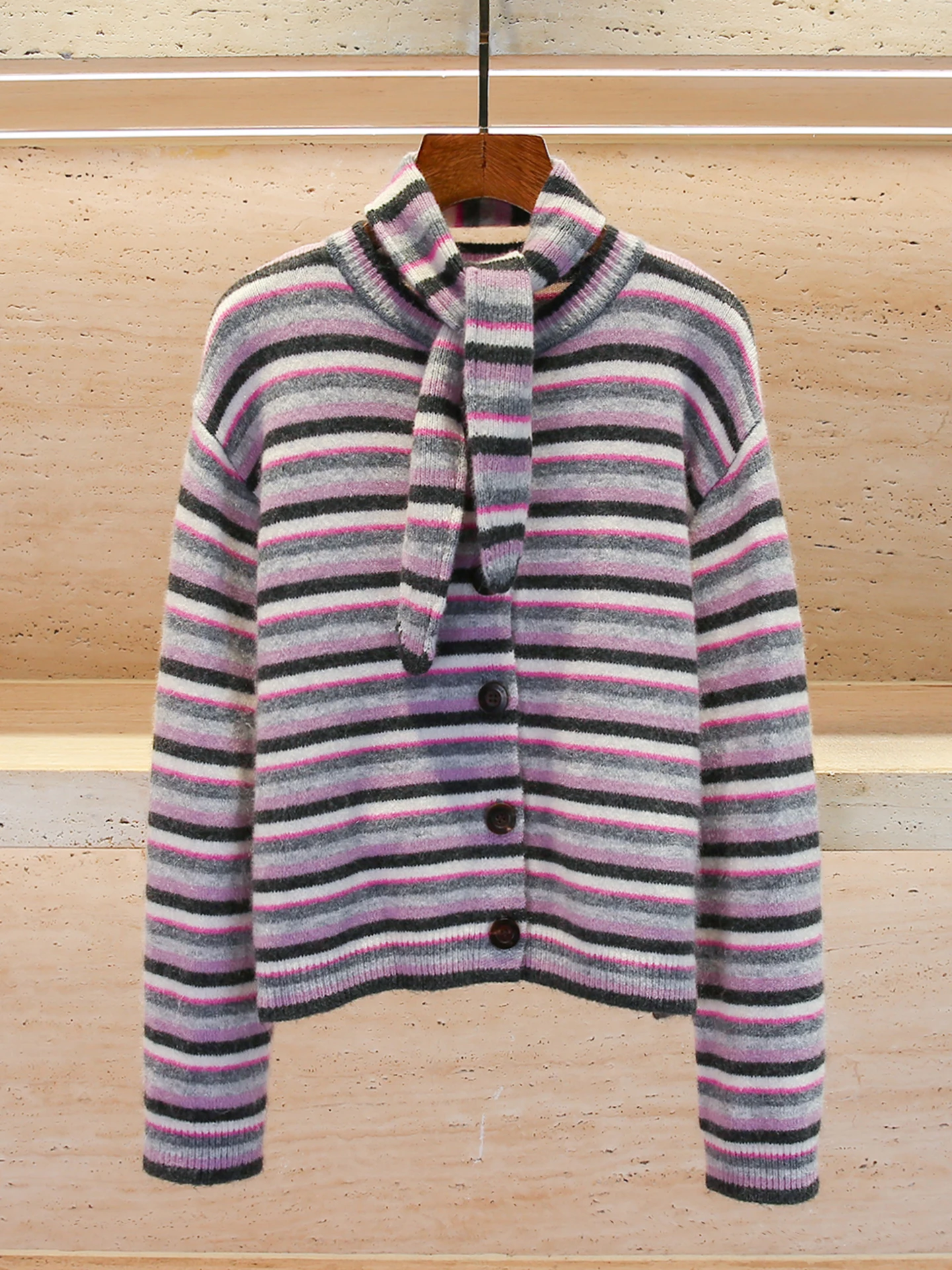 

Высококачественный женский вязаный кардиган, повседневный универсальный длинный свеч в полоску с поясом, дышащий удобный зимний топ