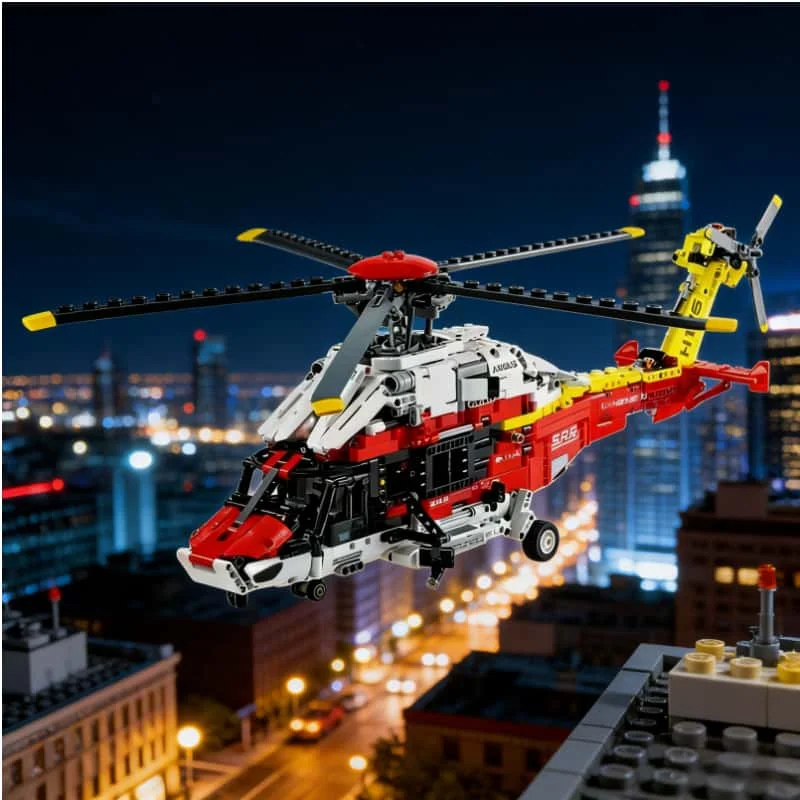 2026 Helicóptero de resgate Airbus H175 com modelo educacional giratório blocos de construção função elétrica infantil