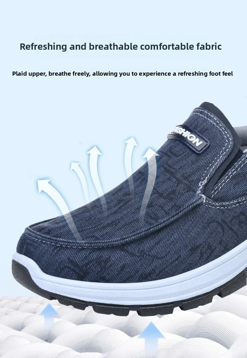 Herren-Schuhe aus Stoff, zum Hineinschlüpfen, atmungsaktive Canvas-Slipper, mit dicker, rutschfester Sohle, bequeme Freizeitschuhe für den täglichen Gebrauch, für Arbeit und Outdoor-Aktivitäten. – Detail 5
