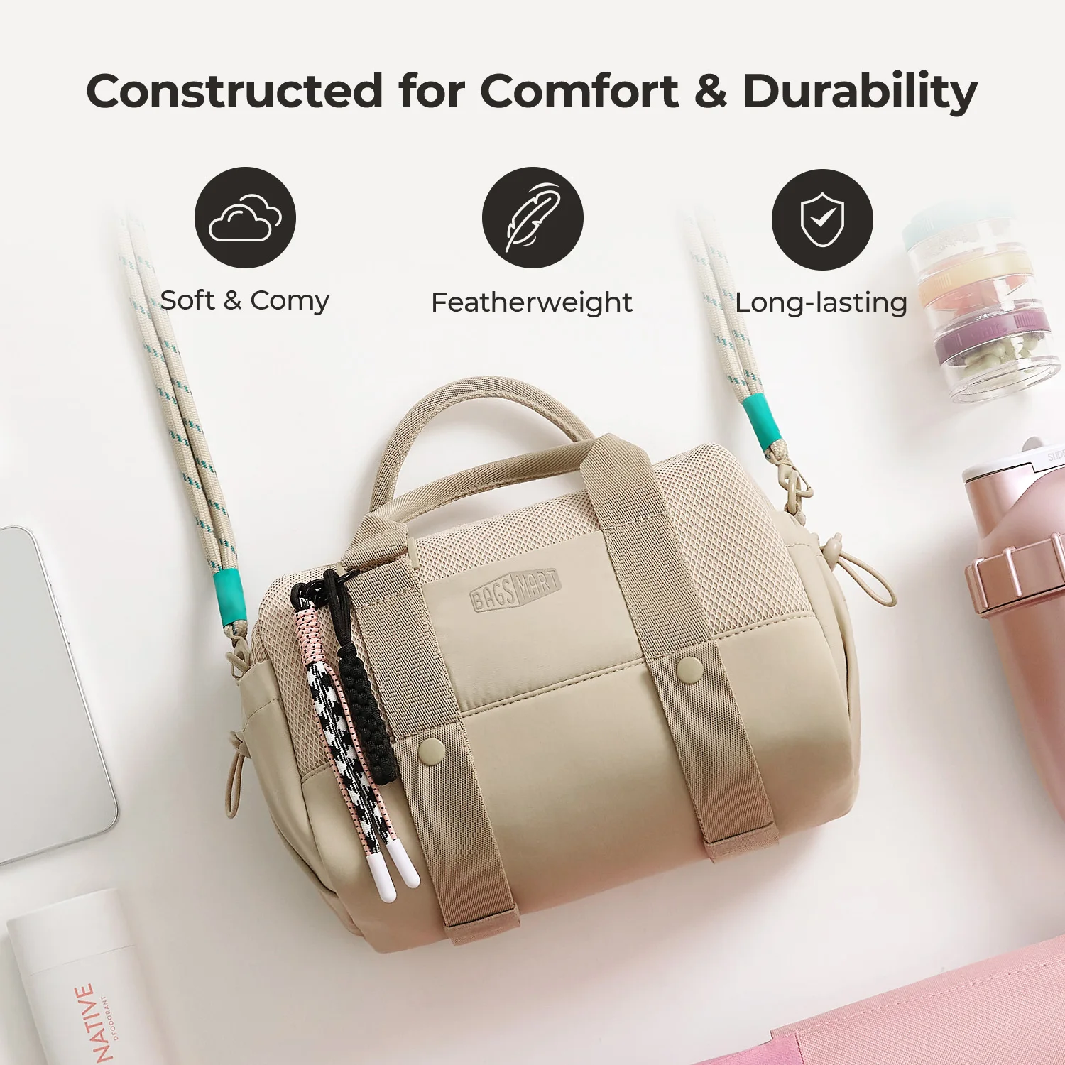 BAGSMART Boston-Tasche für Damen, Mini-Reisetasche, Schulter-Crossbody-Tasche, wasserdicht, mit Nassfach, für Fitnessstudio, Reisen, Alltag, Strand, Weekender – Detail 20
