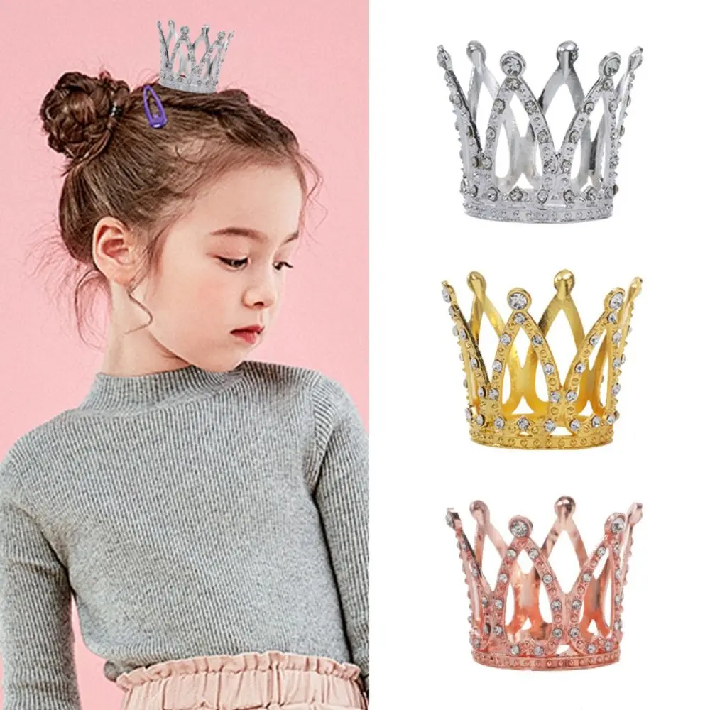 Metal Mini Crown Cake Topper Romantic Heart Crystal Rhinestone Tiara Cute DIY Cake Decoration Birthday Party Gifts