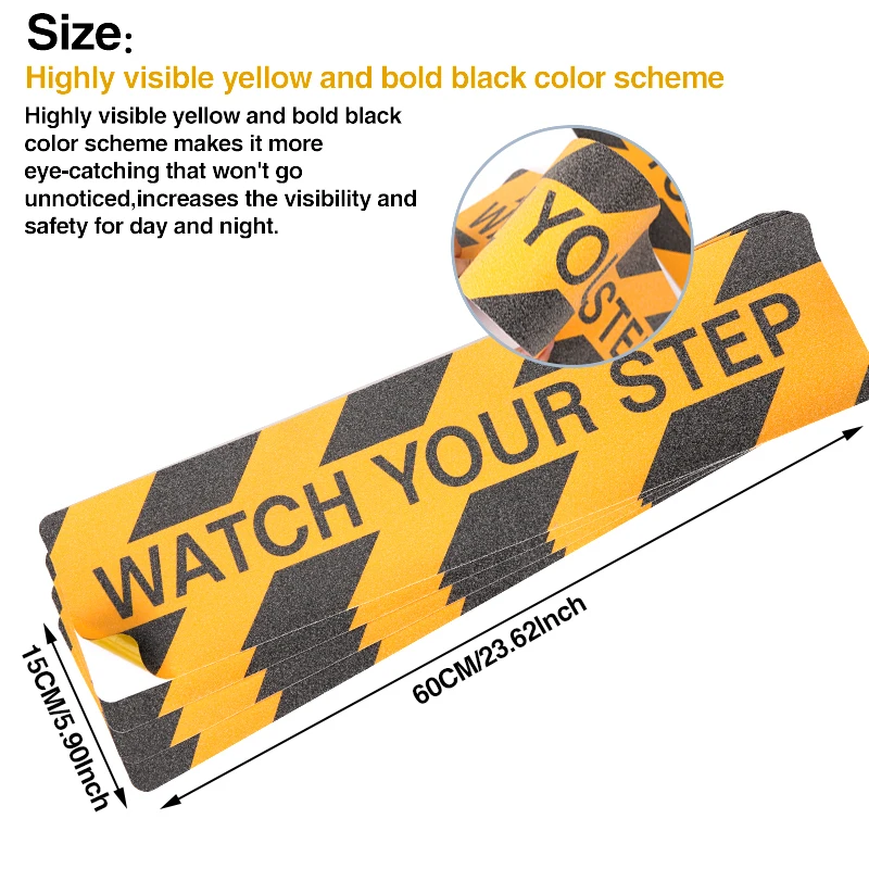 3/5/9Pcs“Watch Your Step”Anti Slip Tape Warning Signs Safety Stickers Roadway Tape Steps Caution Wet Floor Sign Yellow Black