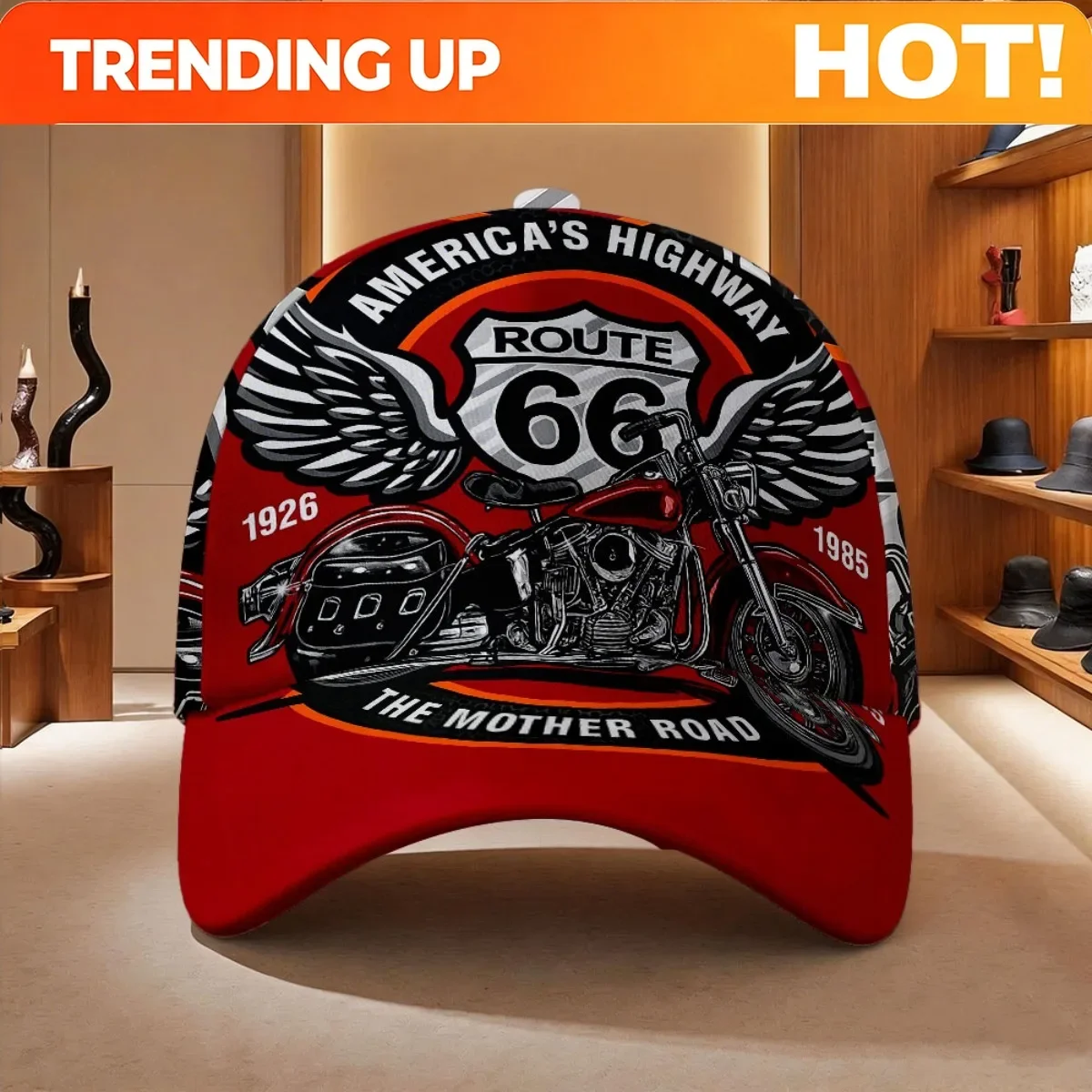 Customization Route 66 USA Motorcycle Casual Cap. Featuring An All-over Print Baseball Cap Design, This Stylish And Adjustable H