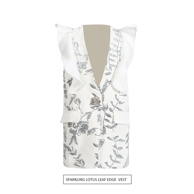 

Women's High-End Embroidered Vest European American Heavy Industry Design Ruffled Stitching Spring Summer Fashion Top