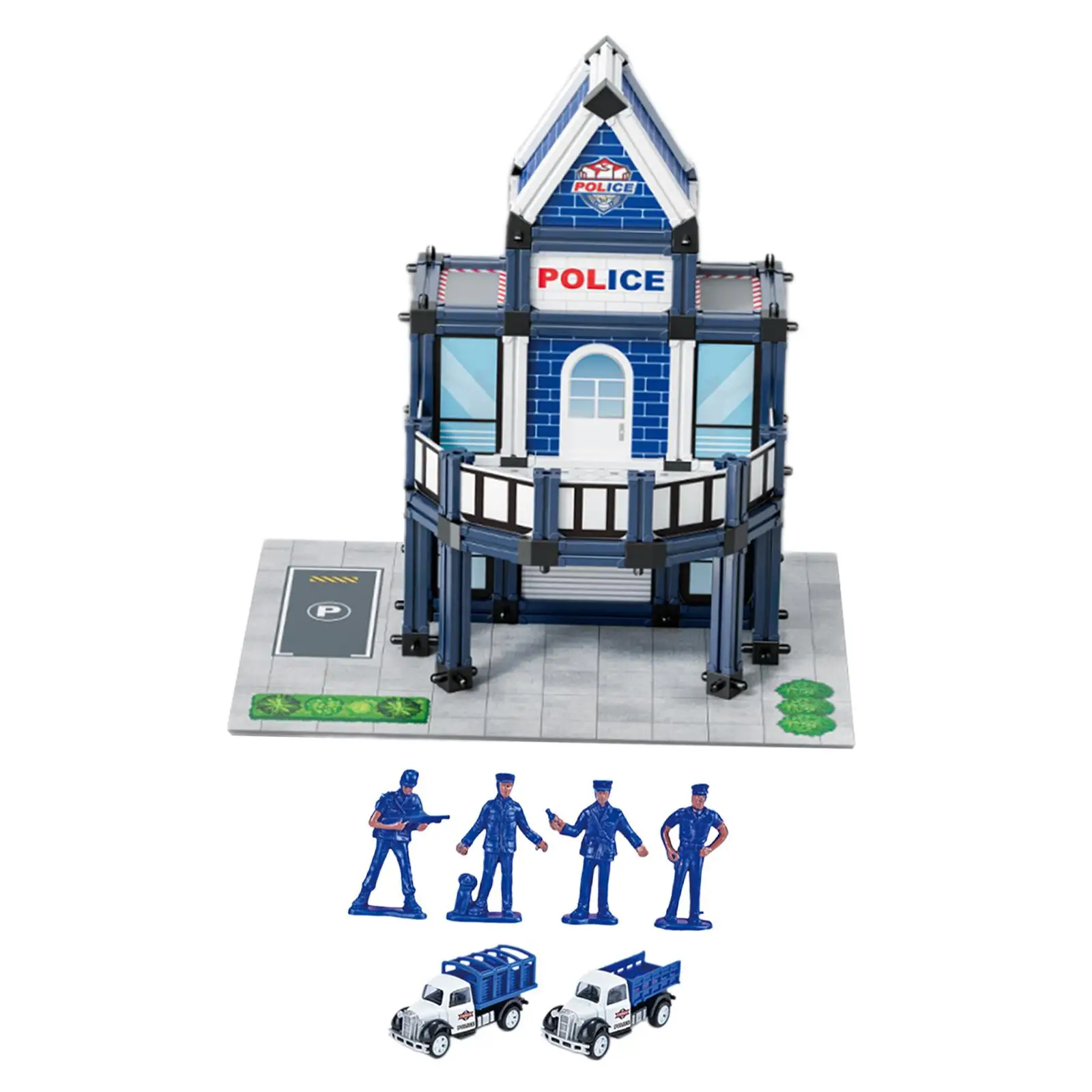 Police Station Building Kit Construction Toy Police Car Toy for Architecture Model Sand Table Diorama Scene Landscape Layout