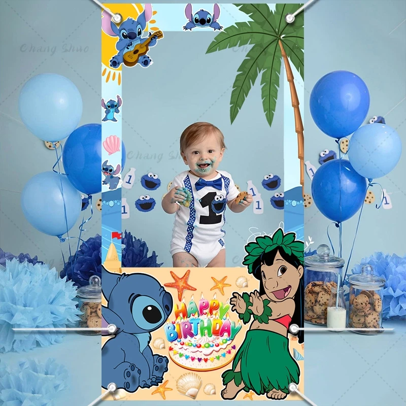 Disney Lilo&Stitch Photo Booth Frame Backdrop Family Kids Birthday Party Shooting Photo Backdrop Props Baby Shower Decor Banner