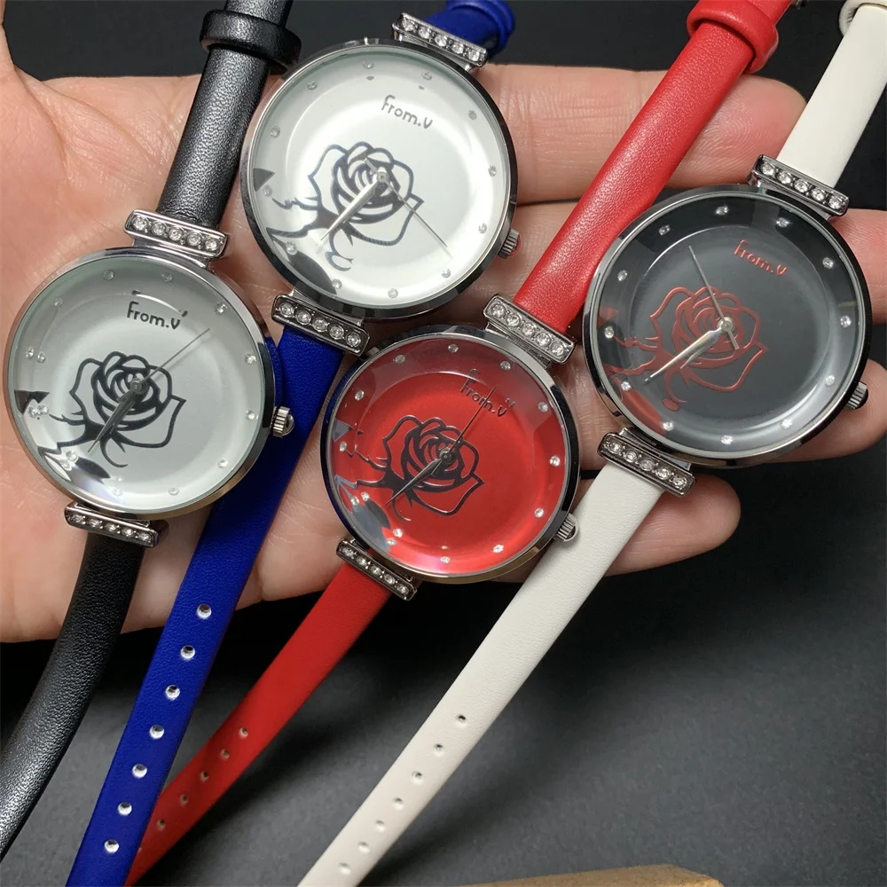 

Clearance Wholesale 1Lot=4PCS Rose Flower Watches for Women Korean Fashion Leather Wrist watch Quartz Waterproof Crystals Watch