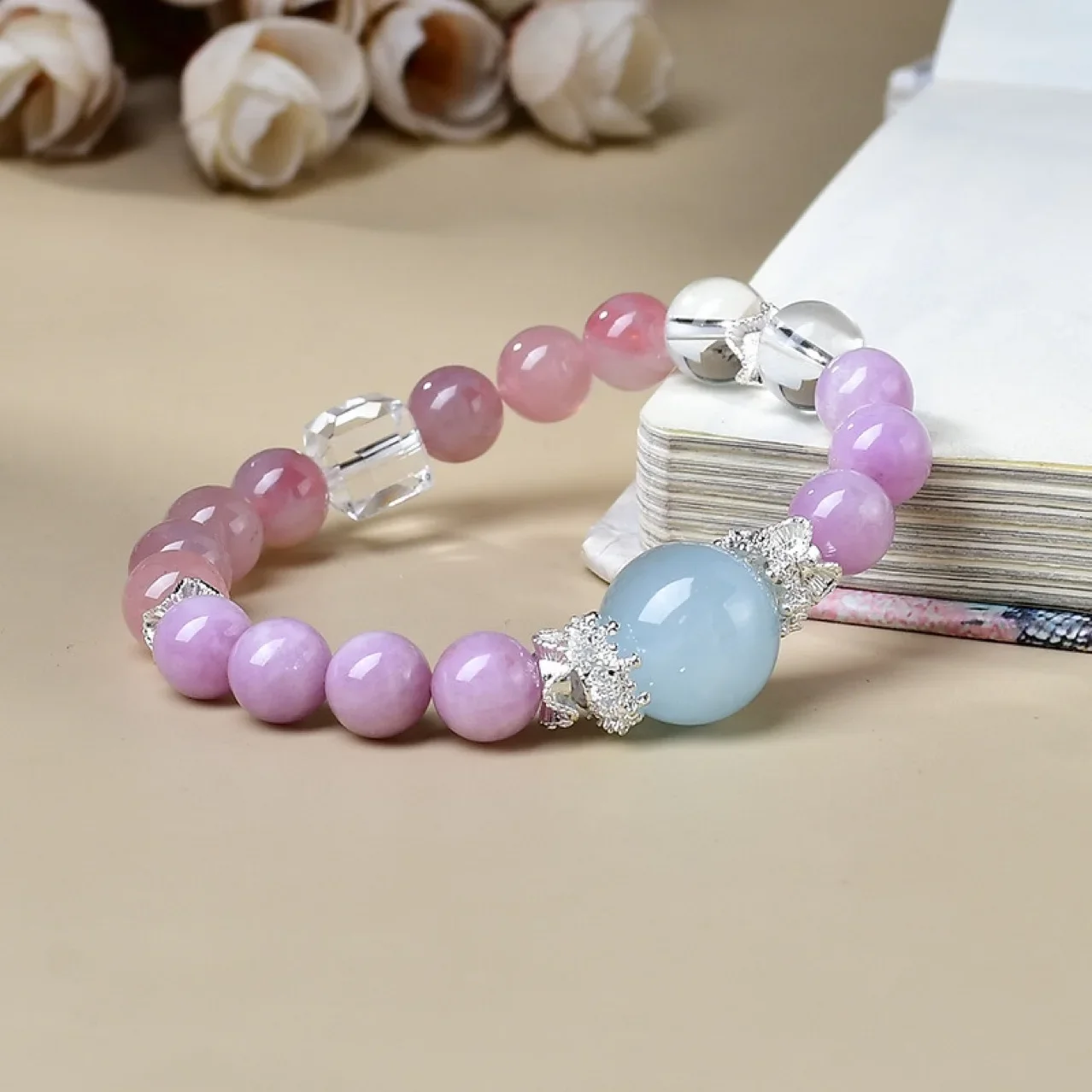 

Natural Aquamarine White Crystal Purple Lithium Gray Bracelet Women's Light Luxury Fashion Lucky Crystal Bracelet