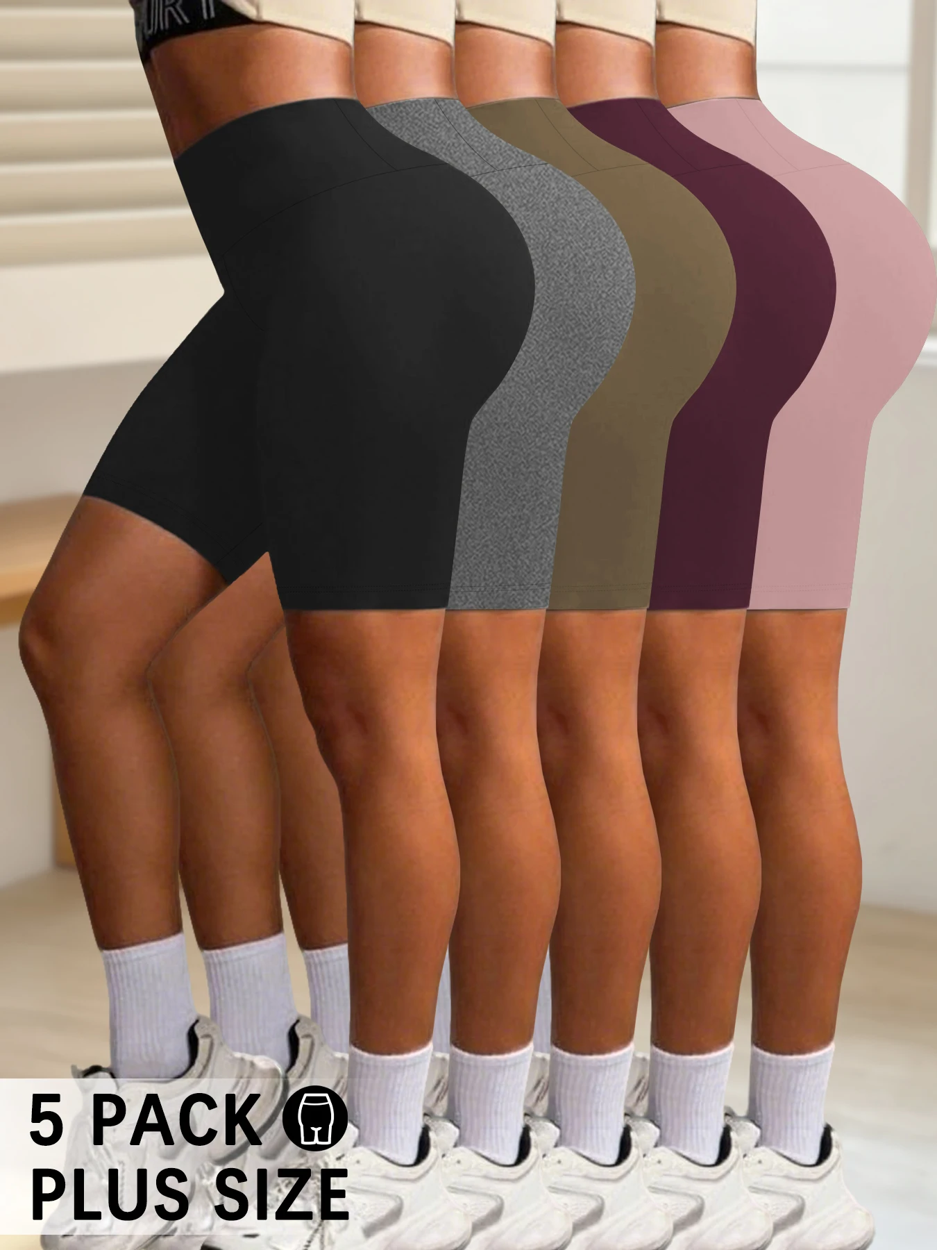 

5 штук в упаковке, шорты для женщин больших размеров, с высокой талией, очень мягкие, для тренировок, йоги, спорта, бега