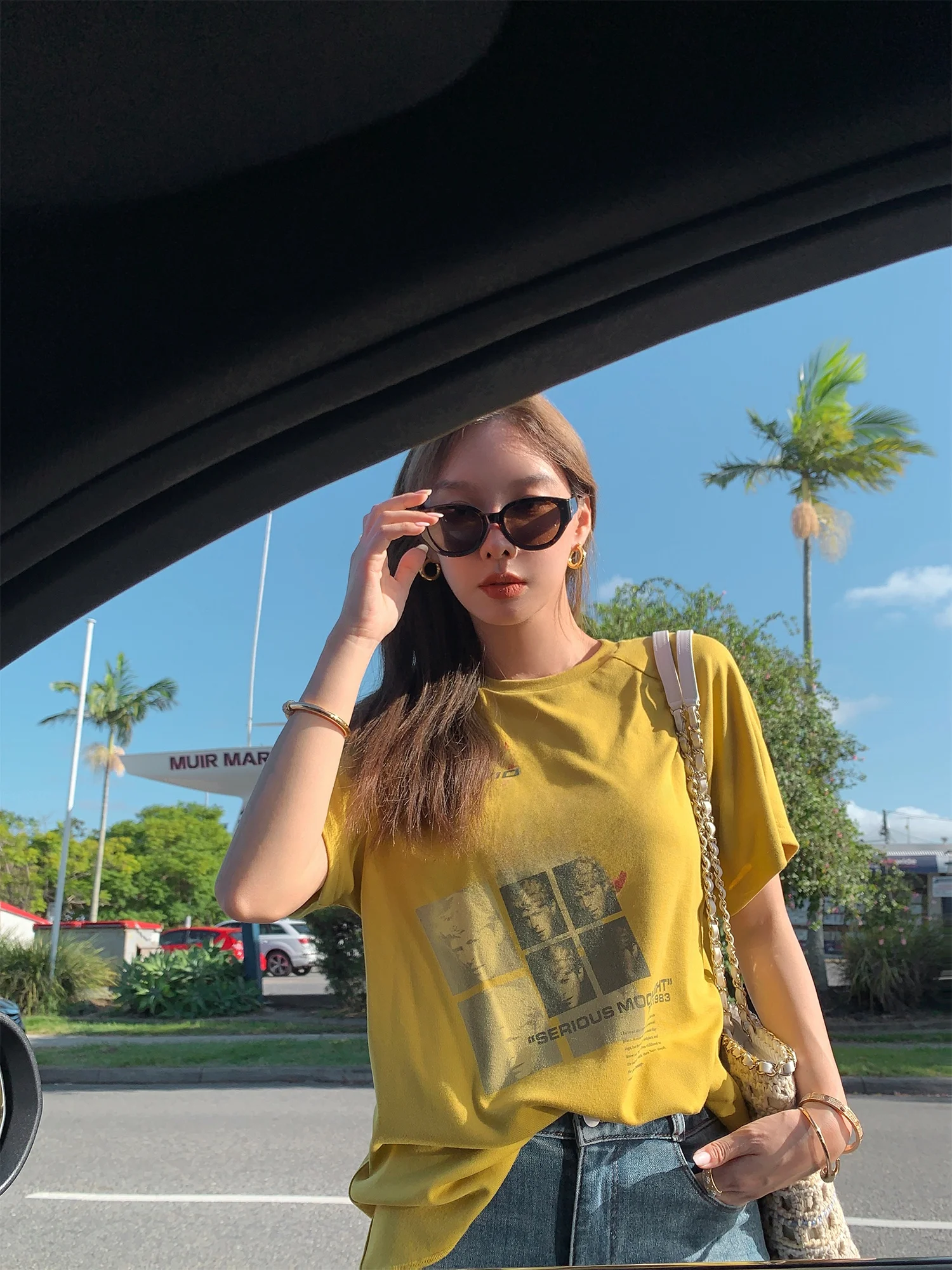 

Soft Vintage Women's T-irt Original Print Lettering Distred Casual Summer Top Garden of Angels Commute Sle ort Sve