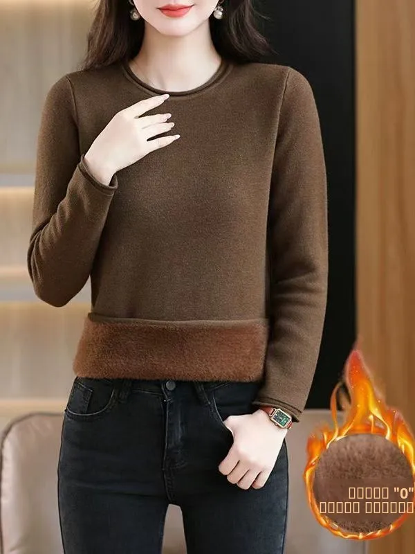 Maglione lavorato a maglia con fodera rotonda Ne Fce da donna Autunno Inverno Strato base caldo irt Abbigliamento interno Comodo top casual