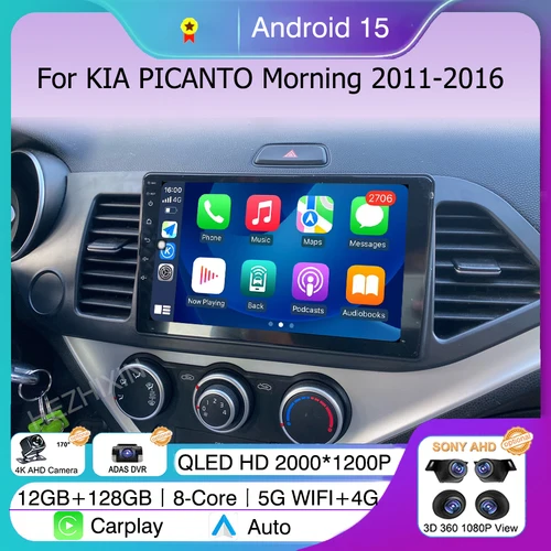 Imagen 1 del producto Radio de coche 2 Din Carplay Android 15 para KIA PICANTO Morning 2 2011 2012 2013 2014 2015 2016 reproductor Multimedia navegación DVD Head