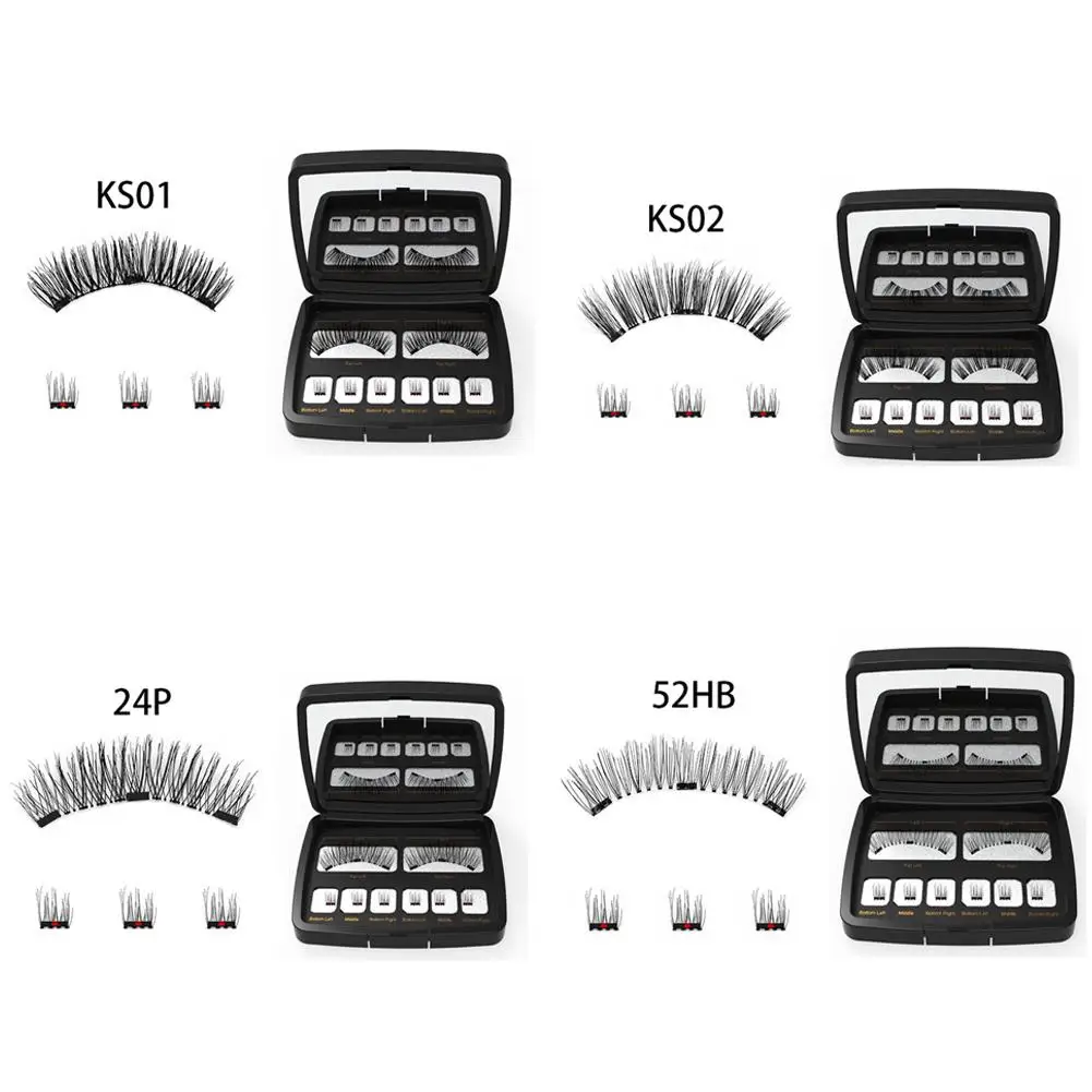 

Magnetic False Eyelashes Set Glue-Free3D Volume Curled Lashes Reusable With Lash Curler Lightweight Comfortable For Party Makeup