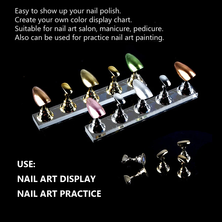 Nail Art Practice Display Stand, Chess Board, Magnetic Tips, White, Black Holder Set, Polish Gel Color Chart Tool, 5Pcs