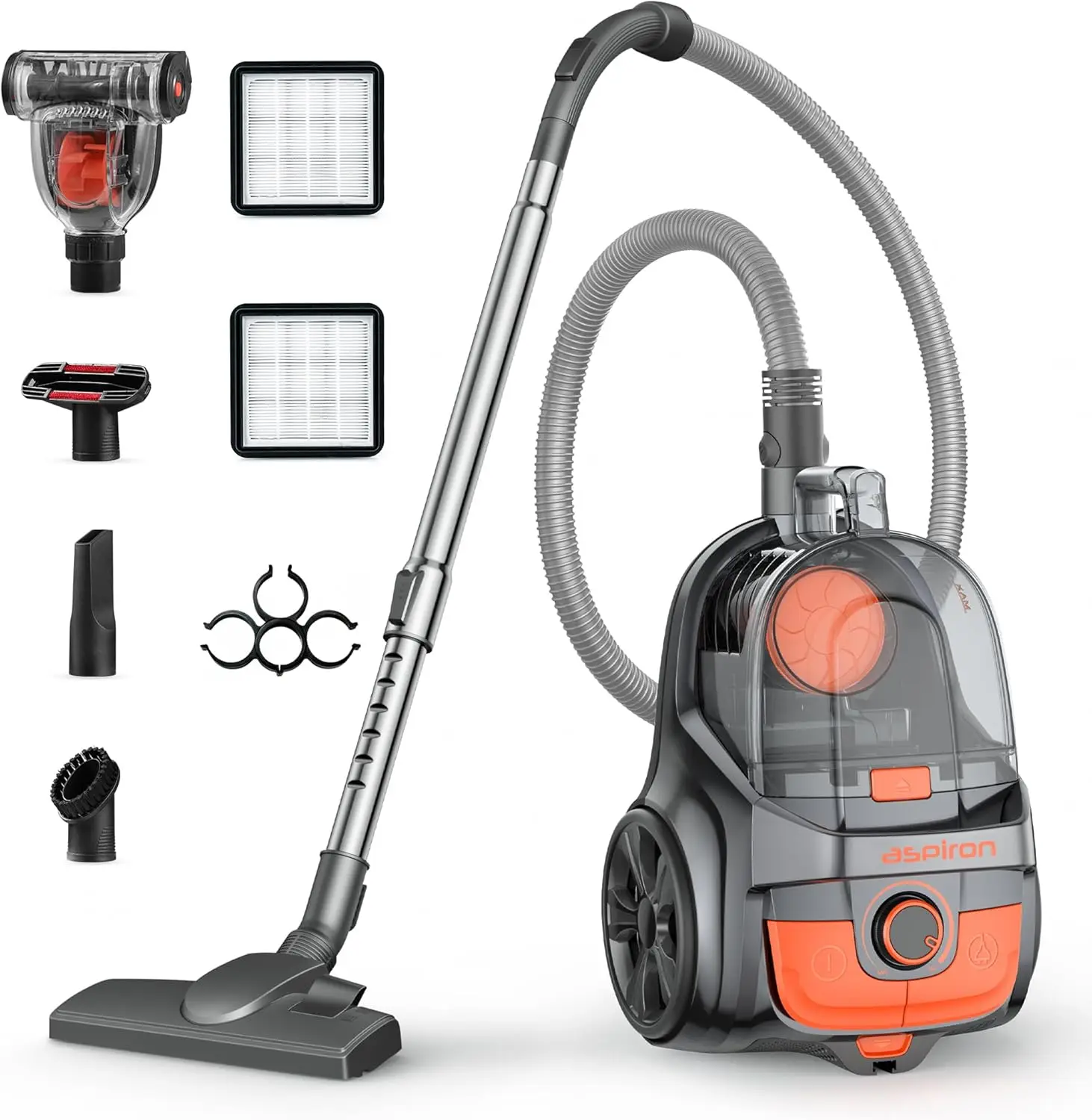 1600W Bagless Canister Vacuum Cleaner, Auto Cord Rewind, H13 HEPA Filter, 4Qt Capacity for Hard Floors & Carpets