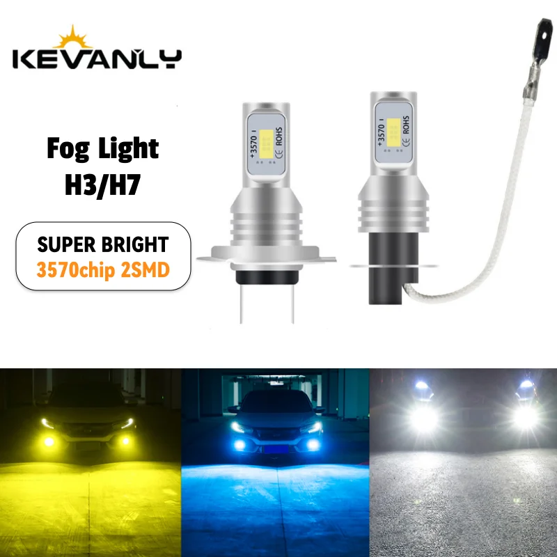 2PCS H3 H7 Led Double Sided 2SMD Fog Light 3570chips 12V for Car Fog Lamp Daytimes Driving Light Running Light Headlight Light
