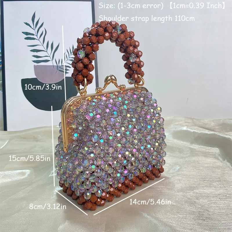 Two Tone Splicing Design Hand-held Women's Bag Handmade Shiny Crystal Bead Bags Premium Texture Party Banquet Clip Clutches