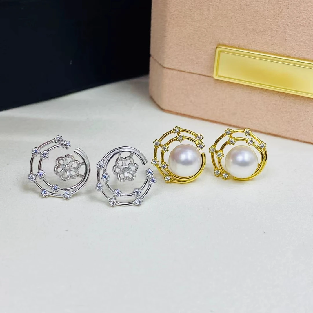 

Оптовая продажа, серьги из стерлингового серебра 925 пробы, фурнитура, базовые монтажные детали, аксессуар для жемчуга 7-8 мм, 5 пар/лот