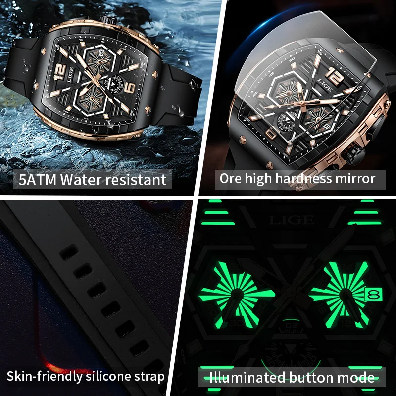 Reloj LIGE de lujo para hombre, relojes de cuarzo deportivos militares luminosos LED a la moda, reloj cronógrafo resistente al agua con calendario de negocios para hombre
