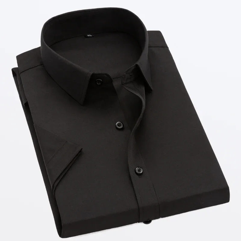 Camicia bianca a maniche corte da uomo estate nuova tinta unita seta di ghiaccio sottile Business formale Casual ufficio camicia senza ferro di