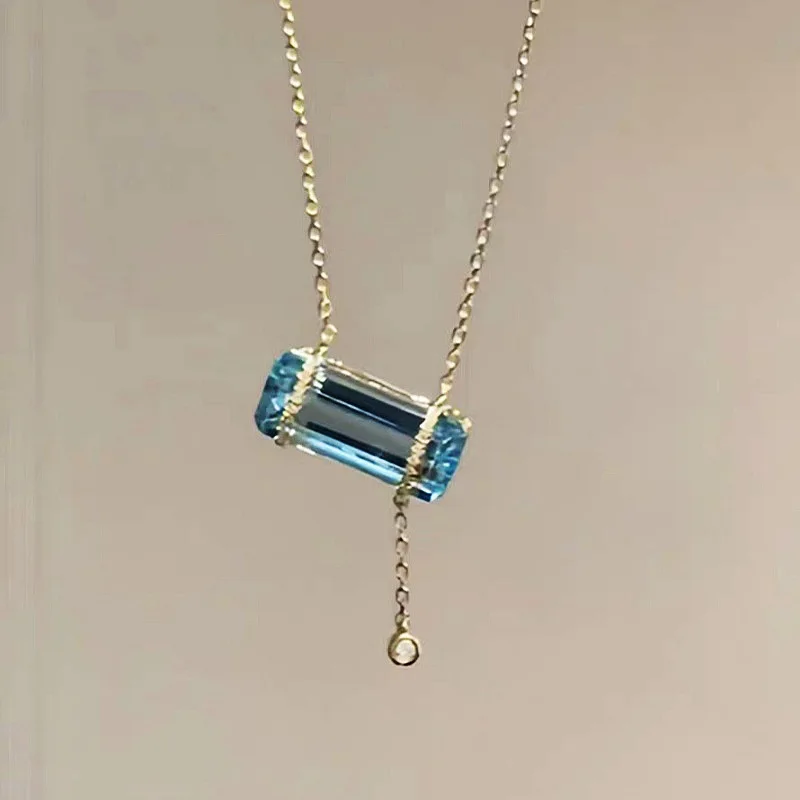 Geometric Quadrangle Pendant Necklace in Light Aquamarine Tone Featuring Copper Base with Die-Cast Craftsmanship Ideal for Fashi