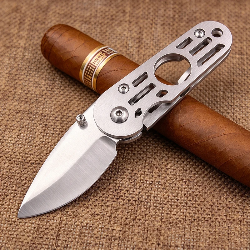 Stainless Steel Folding Cigar Cutter with Hollow Out Handle, Sharp Blade Cigar Guillotine for Travel, Home, Cigar Enthusiasts