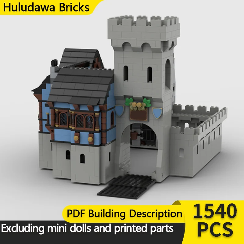 

Средневековый замок, модель MOC, строительные кирпичи, деревня, городские ворота, башня, модульная технология, детские праздничные подарки, сборные игрушки, костюм