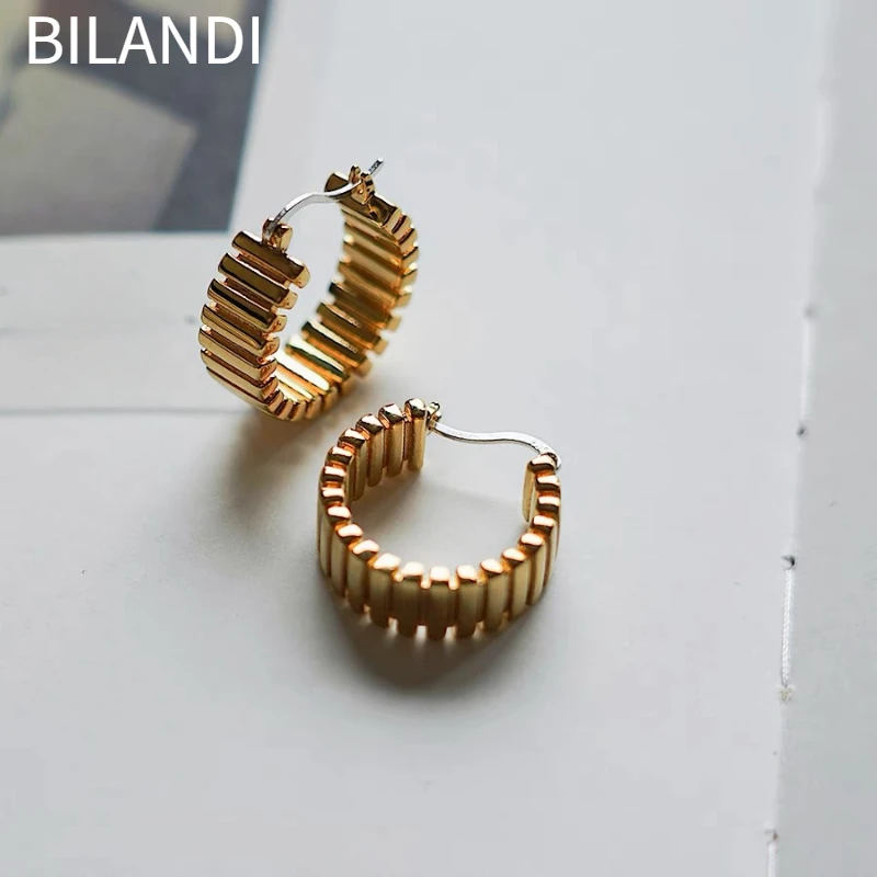 

Bilandi Fashion Jewelry Vintage Temperament Metal Hoop Earrings For Women Party Gifts Simply Design Ear Accessories Hot Sale