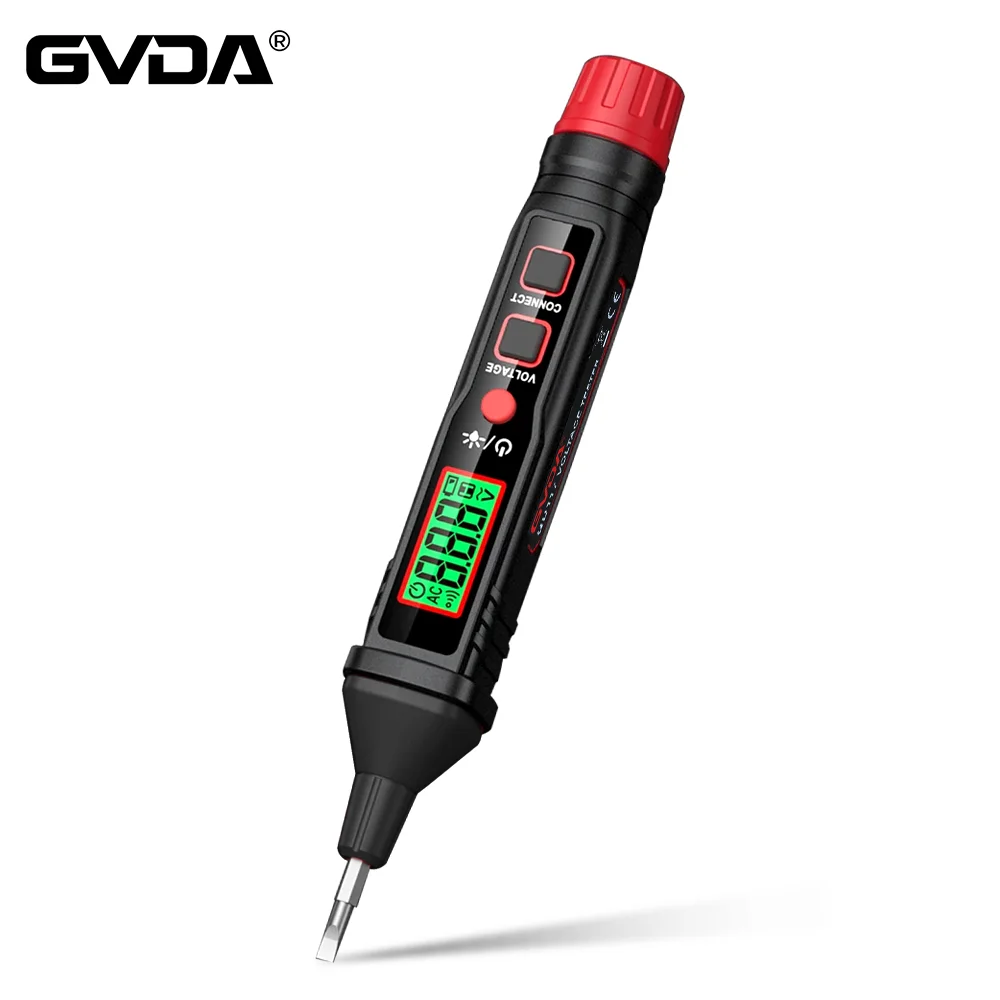 Gvda Detector de Tensão ac sem Contato 12300v Testador de Tensão Caneta de Medição Elétrica Display de Luz de Fundo Lanterna Ferramenta Eletricista