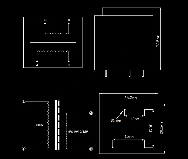 0.5W 0.5VA AC 220V a AC 6V 9V 12V rame Mini tipo sigillato Plug In PCB Board 4 pin trasformatore di potenza di isolamento monofase