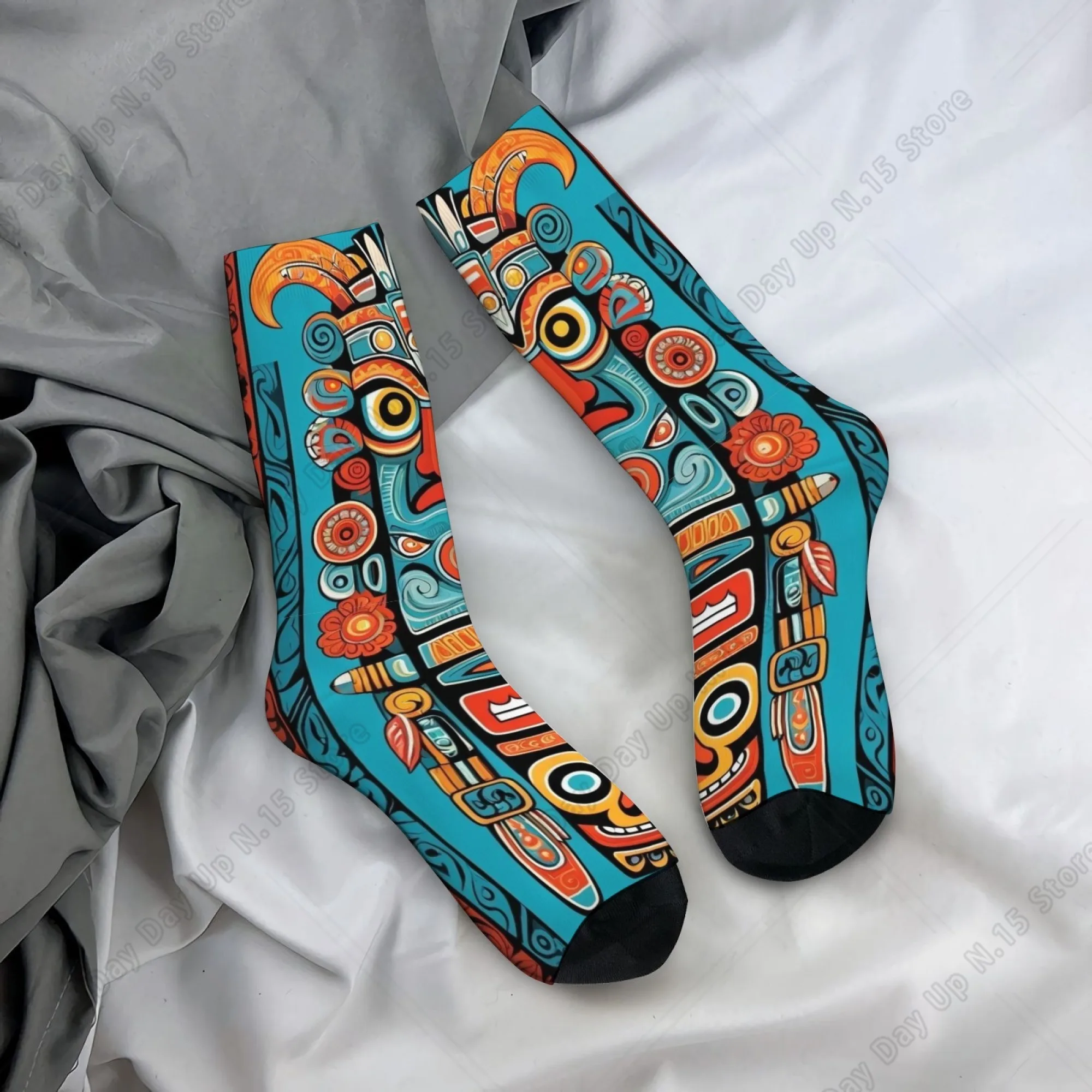 

Indian Totem Cartoon Print Socks Ethnic Tribal Style Casual Fashion Men's Socks Novelty Funny Happy Socks Gift