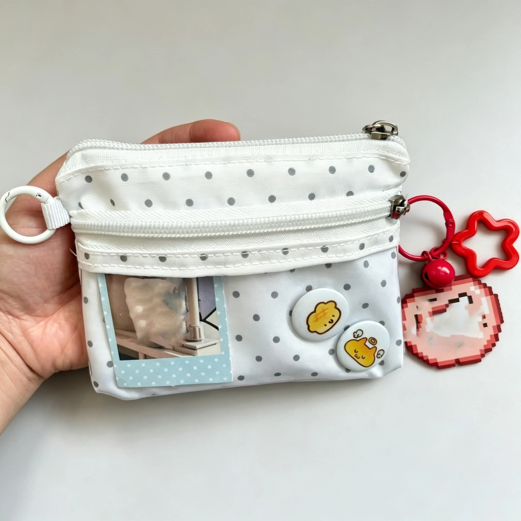 Ins Korean-style Small Wallet Sophisticated Feel Gray Polka Dots Handheld Pouch Storage Convenient ID High-look Card Wallet Gift