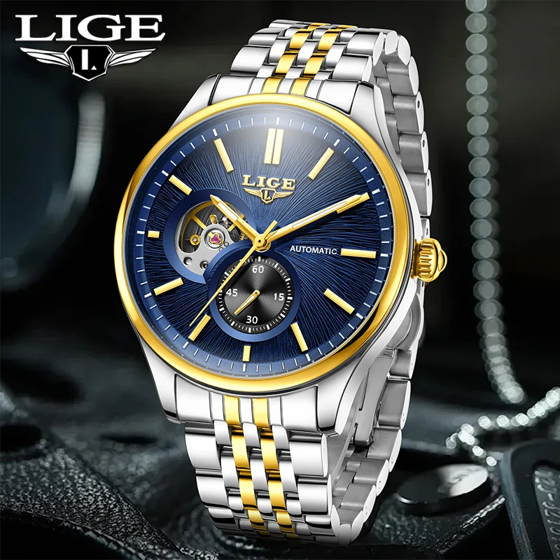 

LIGE Топ Роскошные Автоматические Мужские Часы Модные Повседневные Механические Часы Мужские Водонепроницаемые Светящиеся Стальные Наручные Часы Reloj Hombre