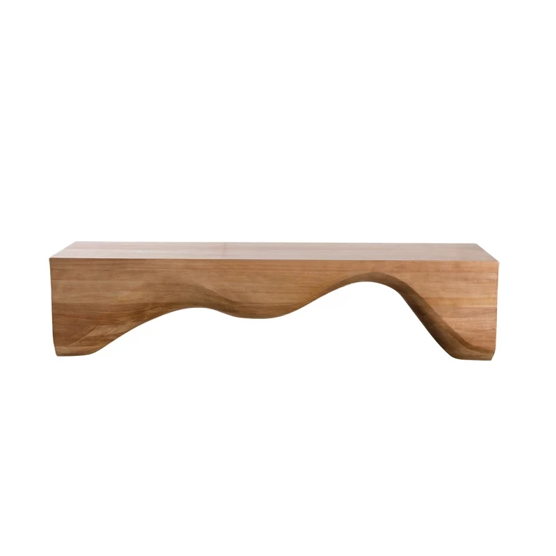 Simple modern creative wave art solid wood long stool, log shoe changing stool