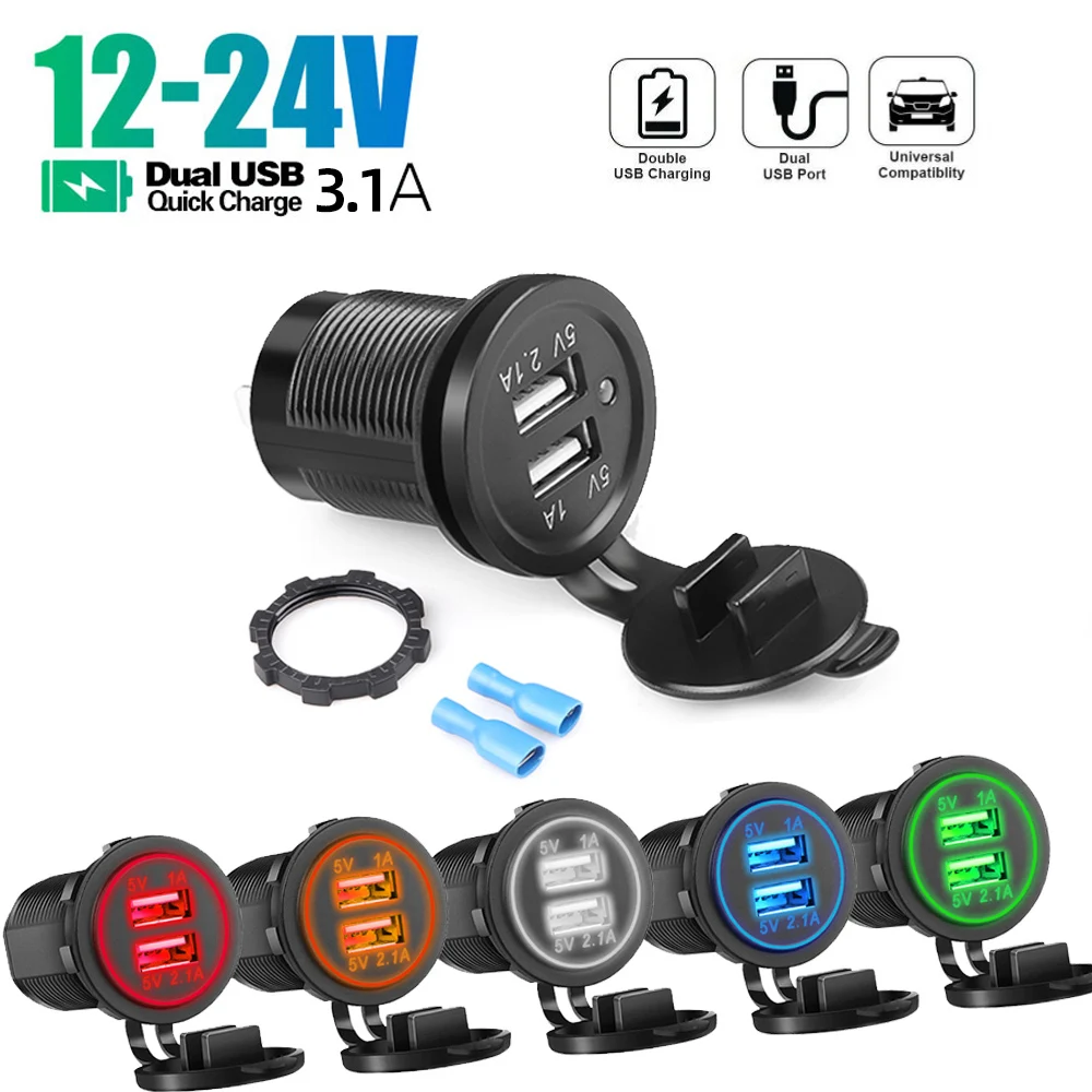 Kebidu 5V 3.1A 12V Podwójna ładowarka samochodowa USB z panelem Wodoodporny zasilacz Gniazdo do pojazdu Łódź Ciężarówka Motocykl — zdjęcie 2