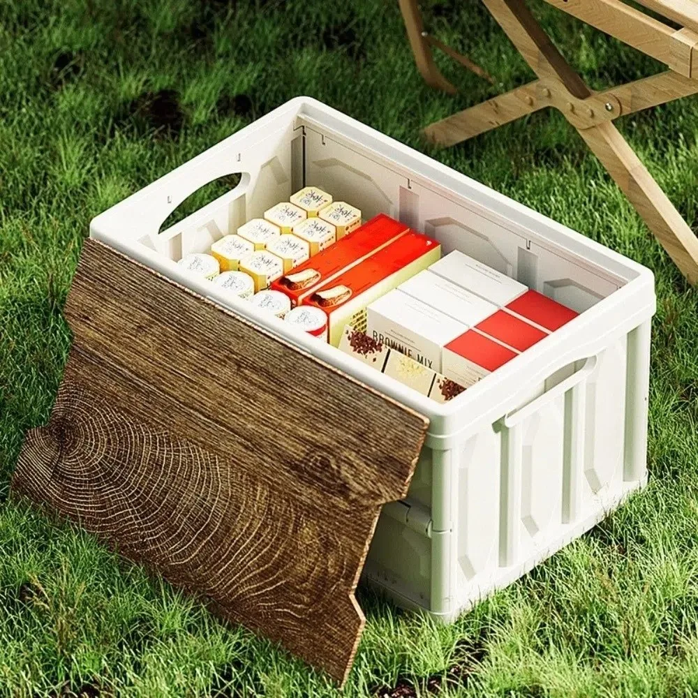 

With Wooden Lid Foldable Storage Box Multi-functional Large Capacity Car Trunk Storage Box Plastic Camping Storage Box Camping