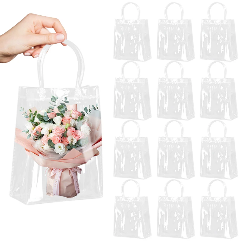 Bolsa de regalo transparente con asa para fiesta de cumpleaños, boda, embalaje de regalo de dulces de PVC, recuerdos de Navidad para Baby Shower, envoltura de flores de regalo, 5/10 Uds.