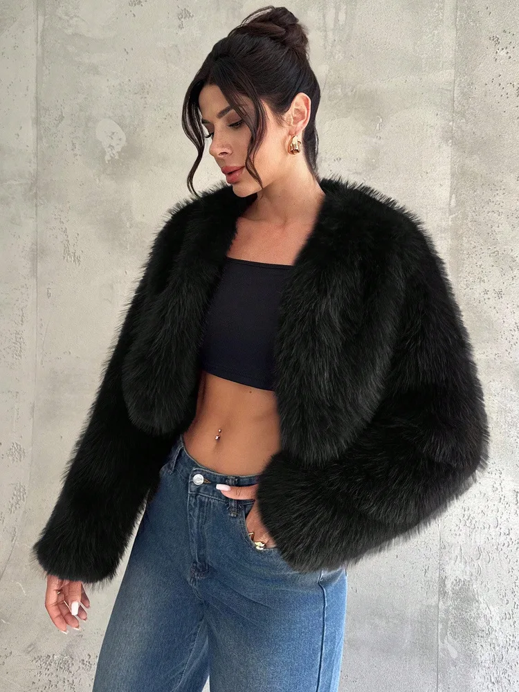 Short Coat Women Faux Fur Fox Coats Jackets Casual Coat Thick Warm Y2k Streetwear Jacket Elegant Work Outerwear Autumn Winter